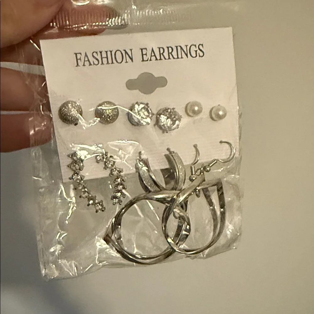 Elegant Silver Earring Set 6 pairs - Picture 3 of 4